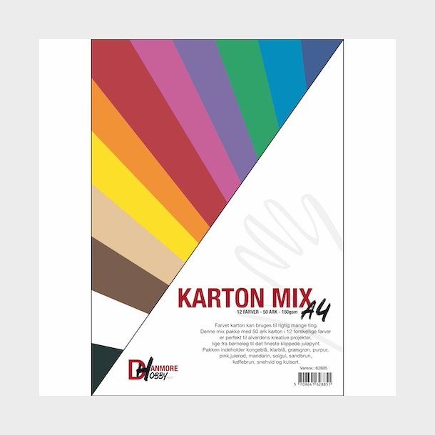 Karton Mix 180gsm - 50 stk - 12 farver